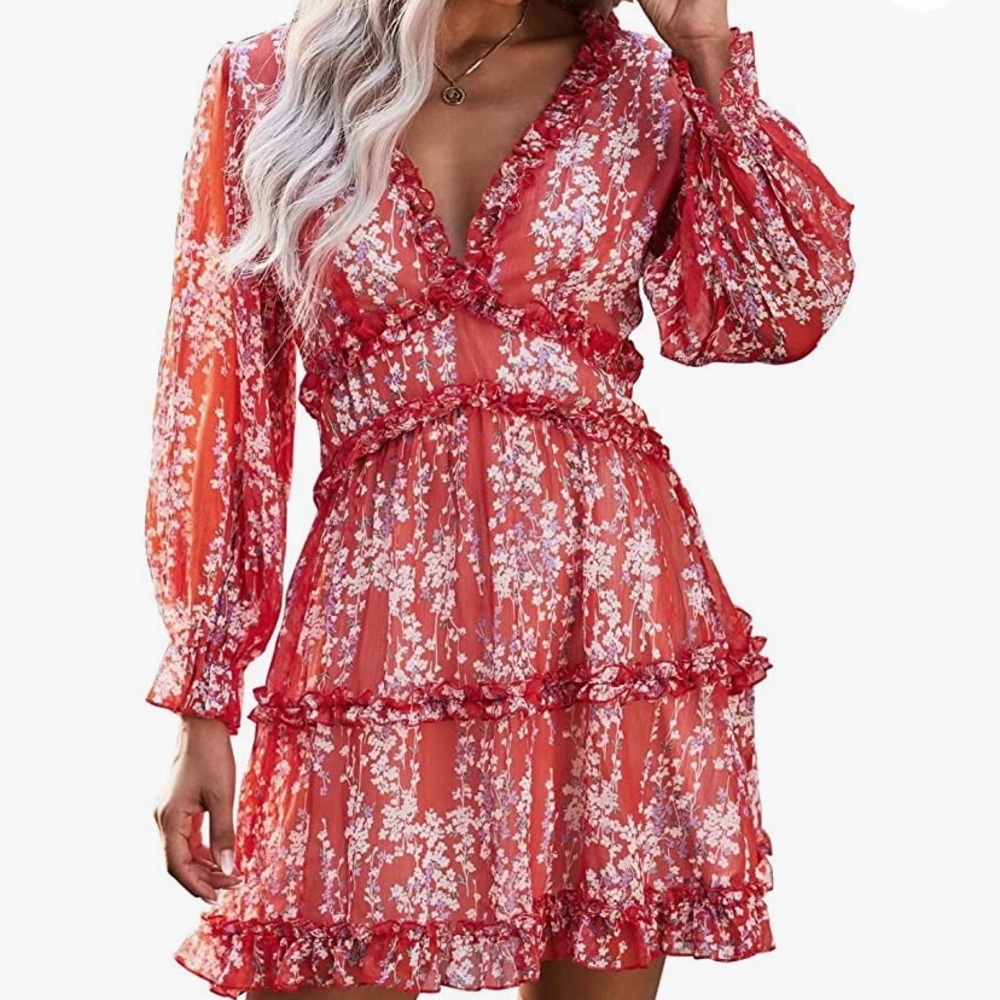 Super flirty chiffon ruffle dress - size L - never worn